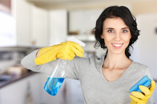 Person using a fresh cleaner to clean a living room surface.