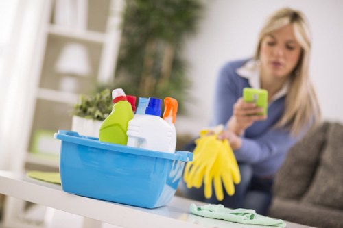 Professional technician cleaning gutters