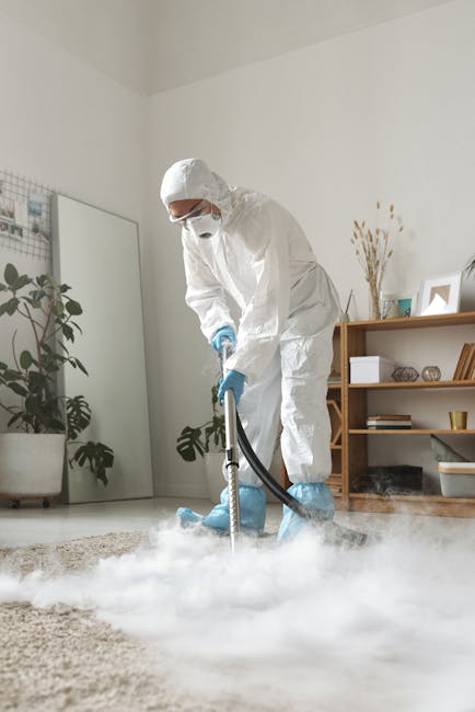 A person kneeling on a patterned area rug in a living room, using a yellow portable vacuum cleaner to perform deep carpet stain removal. The individual, dressed in casual clothing, is focused on the t